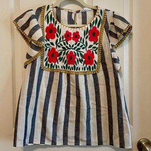 THML sleeveless blue and cream striped top